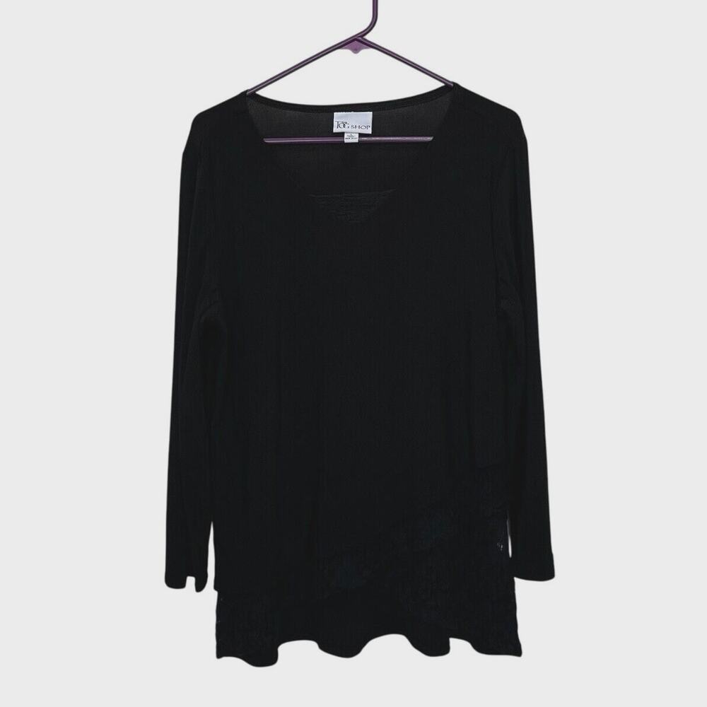 The Tog Shop | Women’s Black Tunic W Lace Underlay Large Long Sleeve